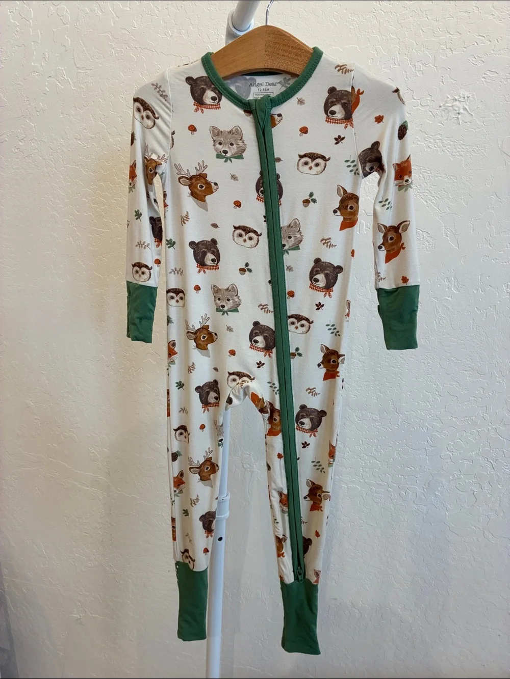 Angel Dear Cream Woodland Animal One-Piece with Green Trim